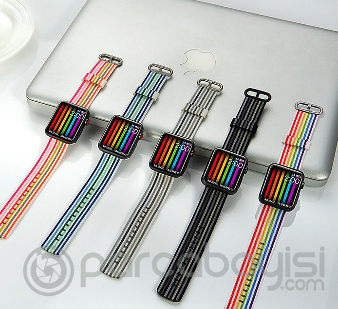 Ally Apple Watch 7-8 41mm 6-5-4 40mm Kayış Kordon Dokuma Çizgili Spor 3-2-1 38mm