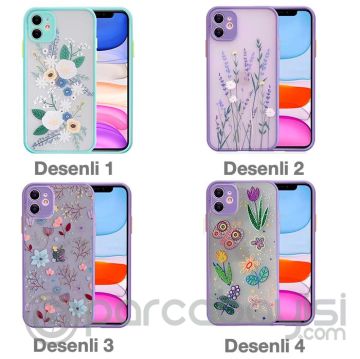 iPhone 12 6.1inç Kamera Korumalı Çiçek Desenli Silikon Kılıf