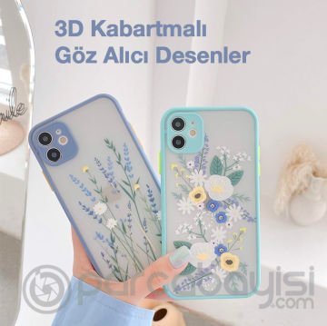 iPhone 12 6.1inç Kamera Korumalı Çiçek Desenli Silikon Kılıf