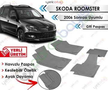 Skoda Roomster 2006 Sonrası Uyumlu Havuzlu Kesilebilir Gri Paspas