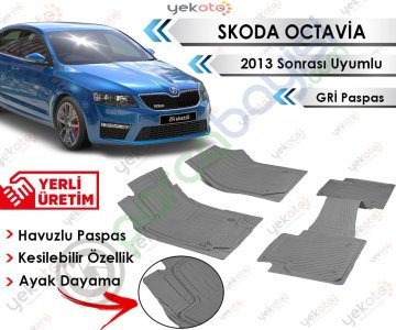 Skoda Octavia 2013 Sonrası Uyumlu Havuzlu Kesilebilir Gri Paspas