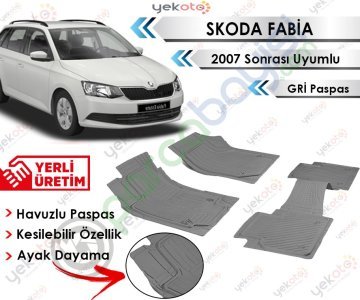 Skoda Fabia 2007 Sonrası Uyumlu Havuzlu Kesilebilir Gri Paspas
