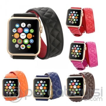 Ally Apple Watch 7-8 45mm 6-5-4 44mm Çift Tur Deri Kayış Kordon H- Model 3-2-1 42mm