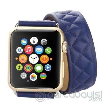 Ally Apple Watch 7-8 45mm 6-5-4 44mm Çift Tur Deri Kayış Kordon H- Model 3-2-1 42mm