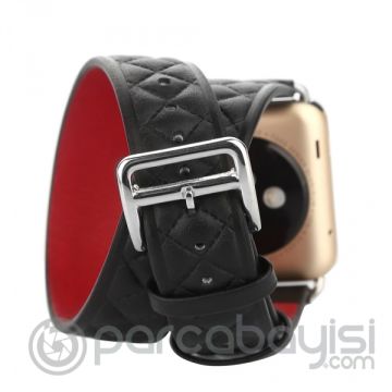 Ally Apple Watch 7-8 45mm 6-5-4 44mm Çift Tur Deri Kayış Kordon H- Model 3-2-1 42mm