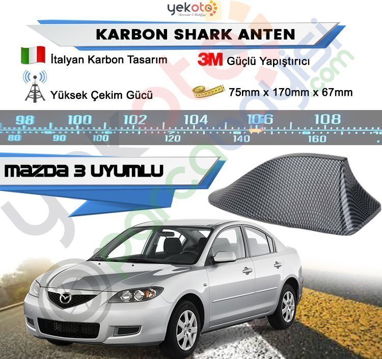 Mazda 3 Karbon Shark Anten Köpek Balığı Anten Elektrikli İtalyan Tasarım