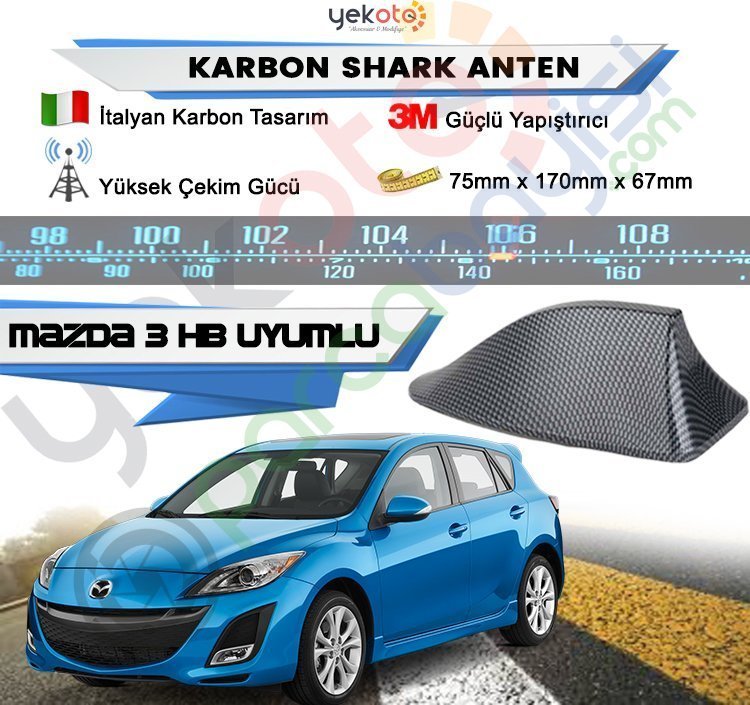 Mazda 3 Hb Karbon Shark Anten Köpek Balığı Anten Elektrikli İtalyan Tasarım