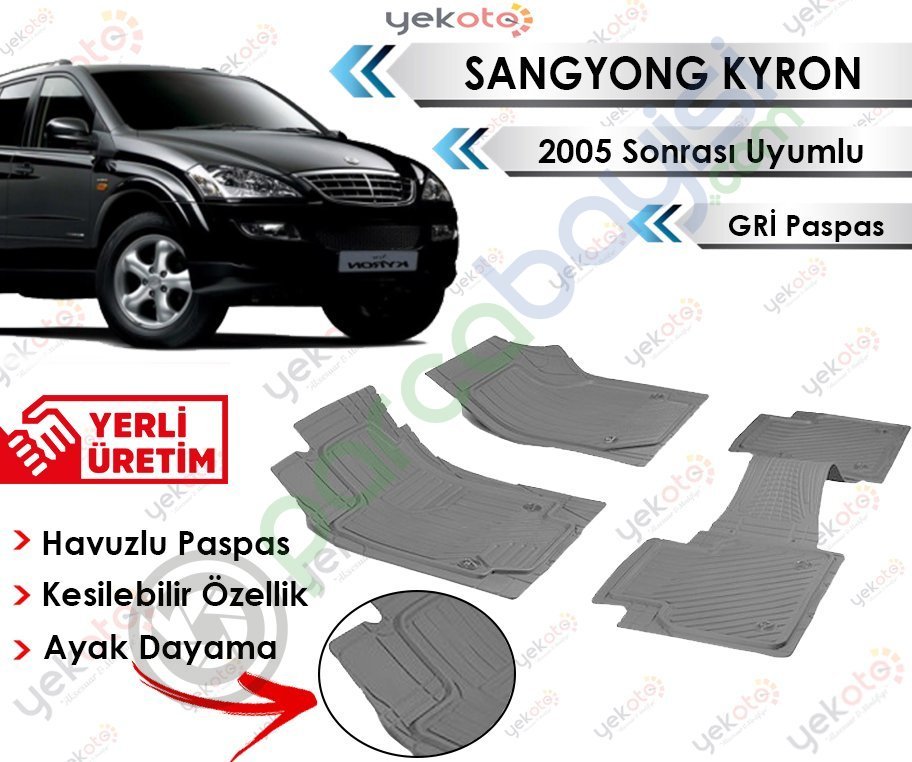Sangyong Kyron 2005 Sonrası Uyumlu Havuzlu Kesilebilir Gri Paspas