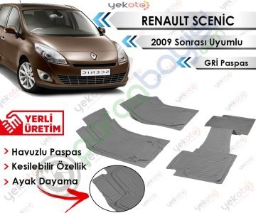 Renault Scenic 2009 Sonrası Uyumlu Havuzlu Kesilebilir Gri Paspas