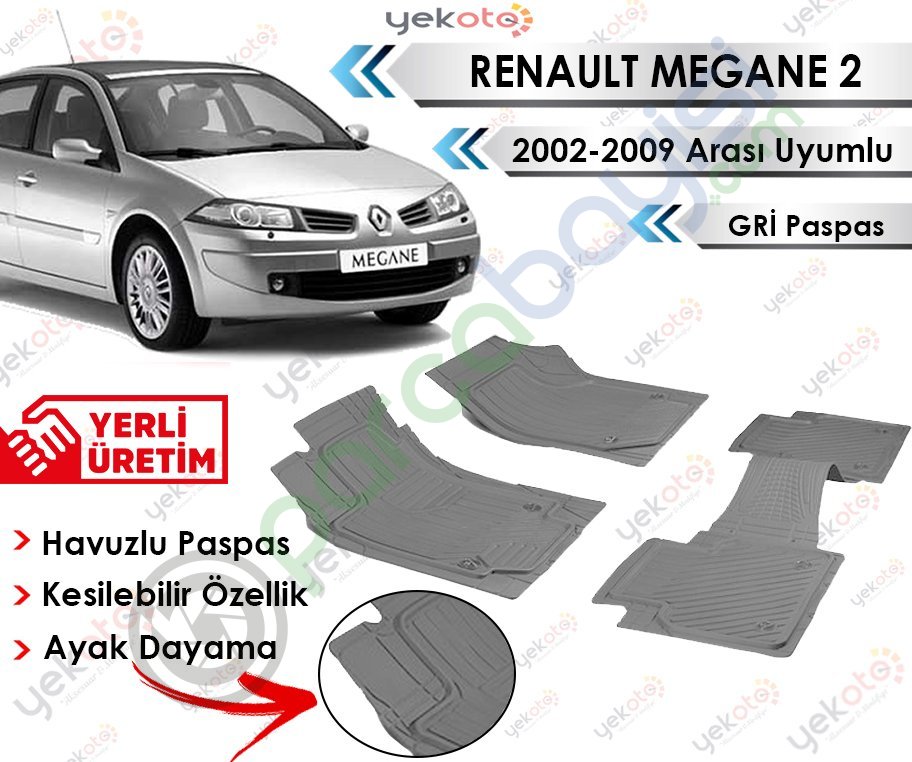 Renault Megane Iı 2002-2009 Arası Uyumlu Havuzlu Kesilebilir Gri Paspas
