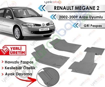 Renault Megane Iı 2002-2009 Arası Uyumlu Havuzlu Kesilebilir Gri Paspas