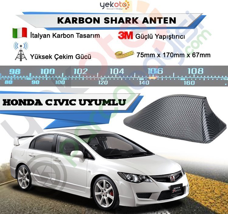 Honda Civic Sdn Karbon Shark Anten Köpek Balığı Anten Elektrikli İtalyan Tasarım