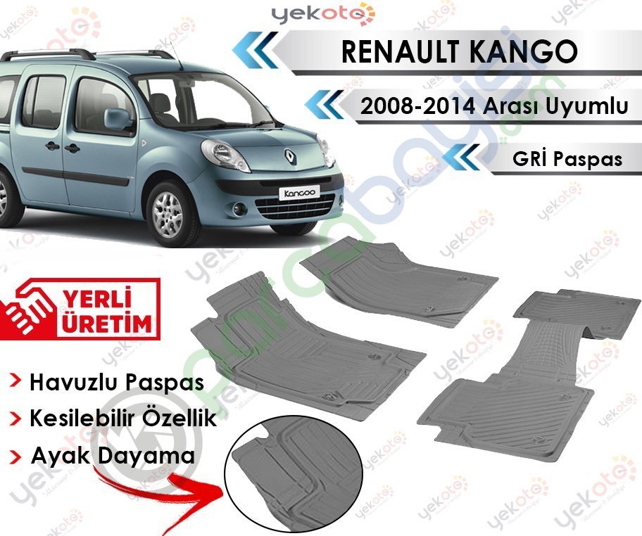 Renault Kango 2008-2014 Arası Uyumlu Havuzlu Kesilebilir Gri Paspas