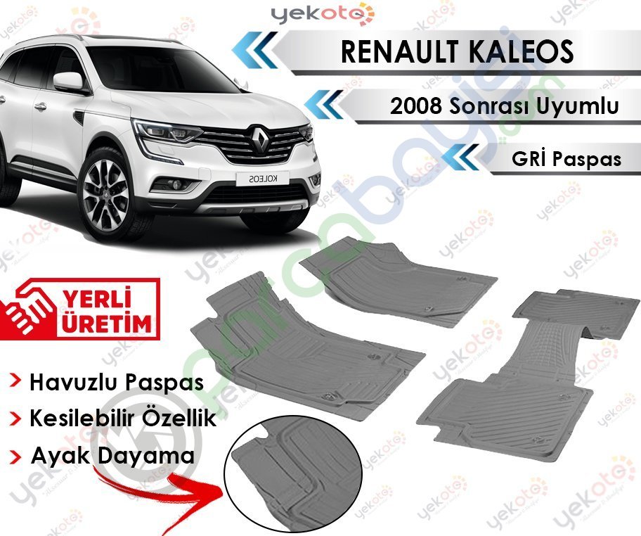 Renault Kaleos 2008 Sonrası Uyumlu Havuzlu Kesilebilir Gri Paspas