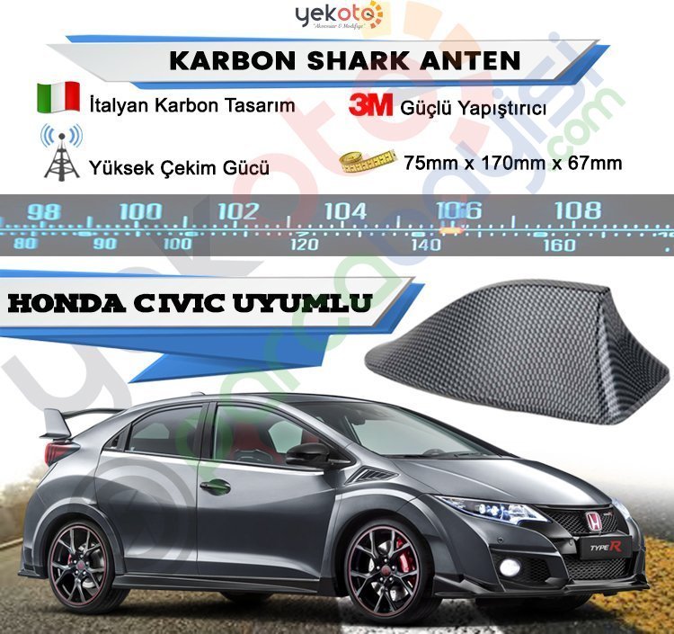Honda Civic Typer Karbon Shark Anten Köpek Balığı Anten Elektrikli İtalyan Tasarım