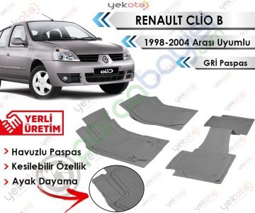 Renault Clio B 1998-2004 Arası Uyumlu Havuzlu Kesilebilir Gri Paspas