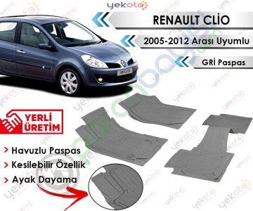 Renault Clio 2005-2012 Arası Uyumlu Havuzlu Kesilebilir Gri Paspas
