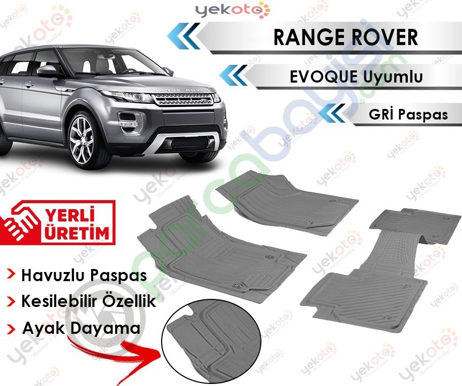 Range Rover Evoque Uyumlu Havuzlu Kesilebilir Gri Paspas