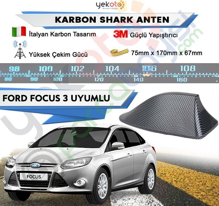 Ford Focus 3 Karbon Shark Anten Köpek Balığı Anten Elektrikli İtalyan Tasarım