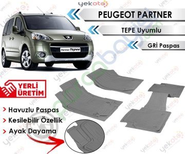 Peugeot Partner Tepe Uyumlu Havuzlu Kesilebilir Gri Paspas