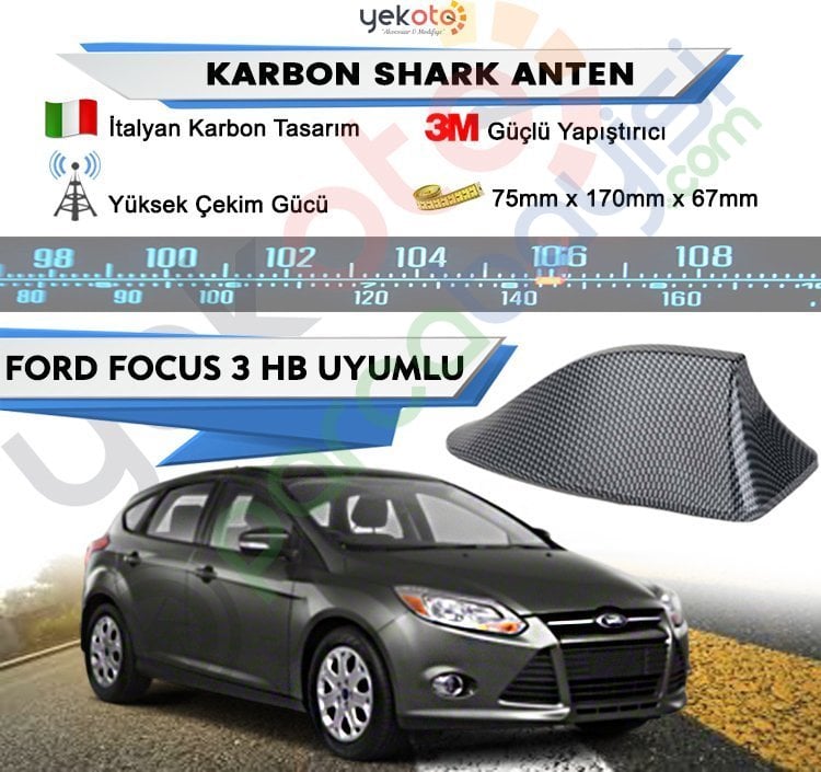 Ford Focus 3 Hb Karbon Shark Anten Köpek Balığı Anten Elektrikli İtalyan Tasarım