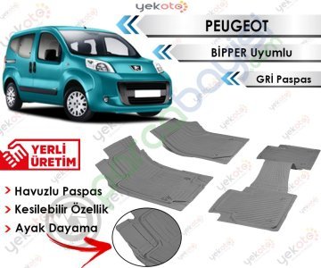 Peugeot Bipper Uyumlu Havuzlu Kesilebilir Gri Paspas