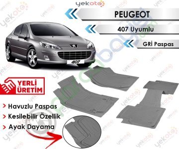 Peugeot 407 Uyumlu Havuzlu Kesilebilir Gri Paspas
