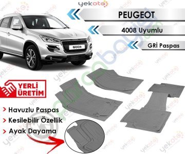Peugeot 4008 Uyumlu Havuzlu Kesilebilir Gri Paspas