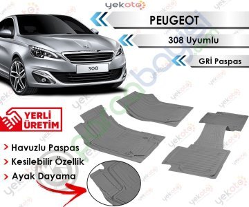 Peugeot 308 Uyumlu Havuzlu Kesilebilir Gri Paspas