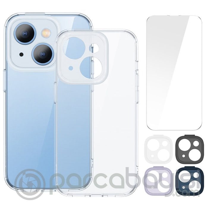 Baseus Illusion Series iPhone 14 6.1 Silikon Kılıf + Tempered Ekran Koruyucu + 4x Kamera Koruyucu Se
