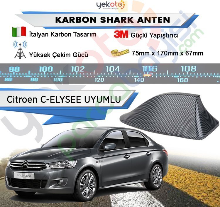 Citroen Elysee Karbon Shark Anten Köpek Balığı Anten Elektrikli İtalyan Tasarım