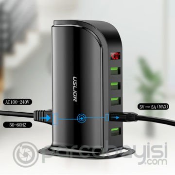 USLİON 5 Port USB Şarj Aleti Masaüstü Şarj İstasyonu 5V 4A