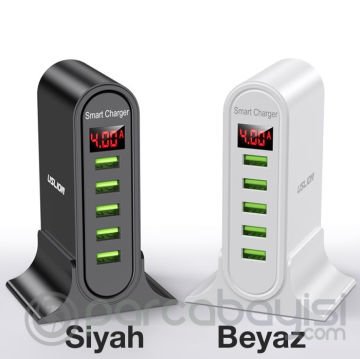 USLİON 5 Çoklu Port USB Şarj Aleti Masaüstü Şarj İstasyonu 5V 4A