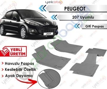 Peugeot 207 Uyumlu Havuzlu Kesilebilir Gri Paspas