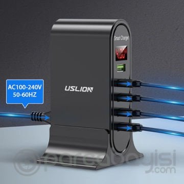 USLİON 5 Çoklu Port USB Şarj Aleti Masaüstü Şarj İstasyonu 5V 4A