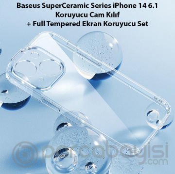 Baseus SuperCeramic Series iPhone 14 6.1 Koruyucu Cam Kılıf + Full Tempered Ekran Koruyucu Set
