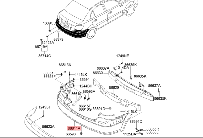 Kia Rio Arka Tampon Orjinal | 866111G800