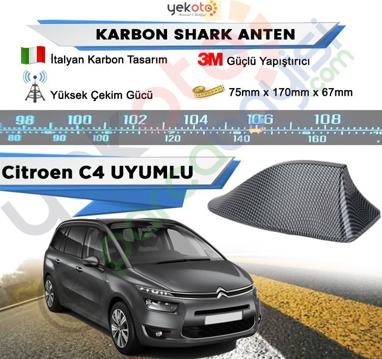 Citroen C4 Picasso Karbon Shark Anten Köpek Balığı Anten Elektrikli İtalyan Tasarım