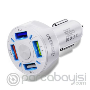 USLİON QC3.0 4- Port Çıkışlı Çoklu Usb Araç Şarjı Şarj Aleti