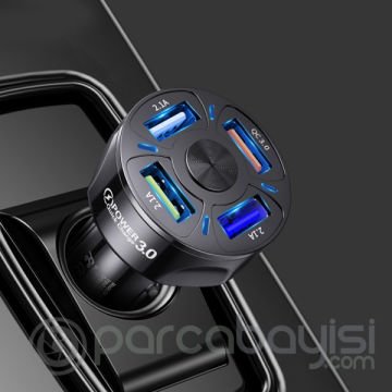 USLİON QC3.0 4- Port Çıkışlı Çoklu Usb Araç Şarjı Şarj Aleti