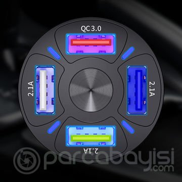 USLİON QC3.0 4- Port Çıkışlı Çoklu Usb Araç Şarjı Şarj Aleti