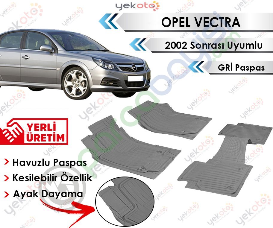 Opel Vectra 2002 Sonrası Uyumlu Havuzlu Kesilebilir Gri Paspas