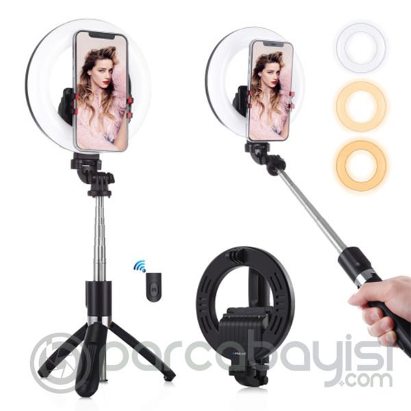 PULUZ 6.3 inch 16cm Ring LED Canlı Yayın Bluetooth Tripod Vlogging Selfie Light