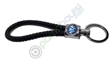 Volkswagen Deri Örgülü Metal Anahtarlık Mavi Amblem