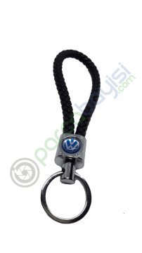 Volkswagen Deri Örgülü Metal Anahtarlık Mavi Amblem