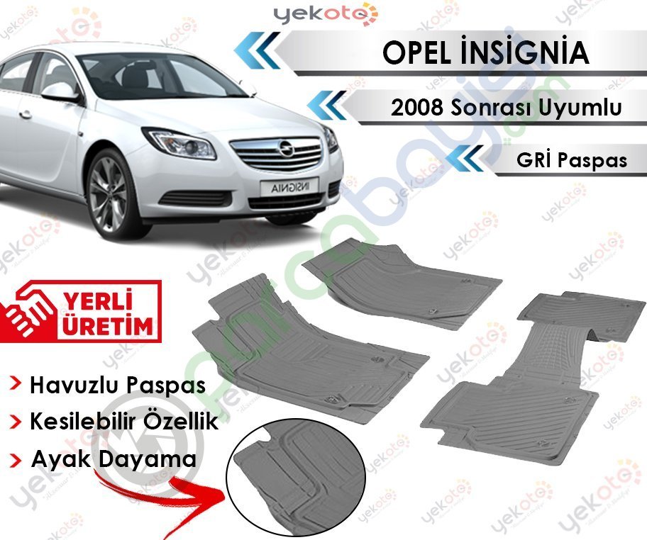 Opel İnsignia 2008 Sonrası Uyumlu Havuzlu Kesilebilir Gri Paspas