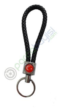 Ay Yıldız Deri Örgülü Metal Anahtarlık