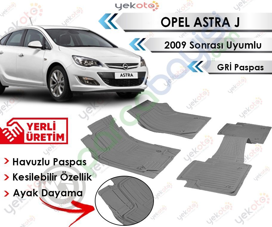 Opel Astra J 2009 Sonrası Uyumlu Havuzlu Kesilebilir Gri Paspas