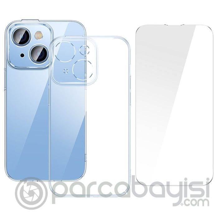Baseus Crystal iPhone 14 6.1 Ultra-Thin Silikon Kılıf + Tempered Ekran Koruyucu Set