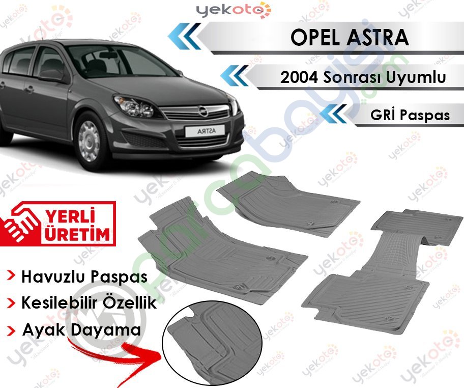 Opel Astra 2004 Sonrası Uyumlu Havuzlu Kesilebilir Gri Paspas